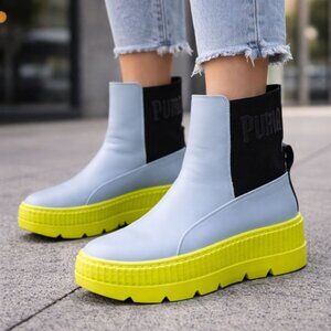 FENTY x PUMA Chelsea Sneaker Boots Sterling Blue Black Limeade Size 35.5